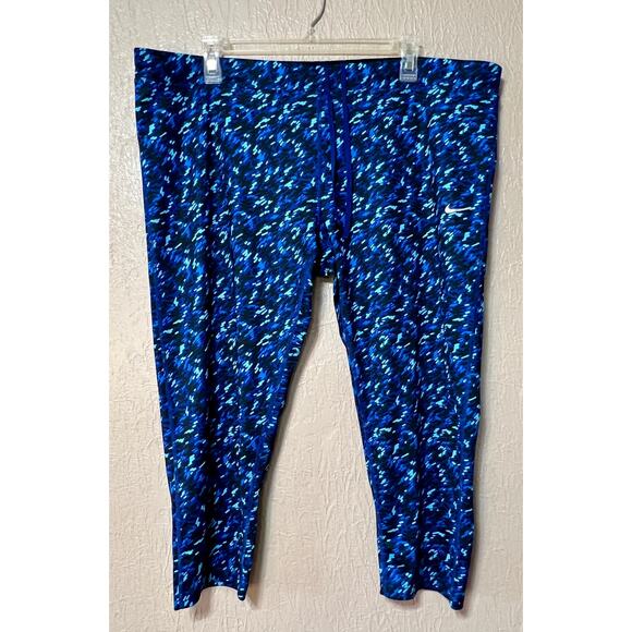 Nike Dri Fit Women's Essential Running Cropped Leggings Mid Rise Blue Size 3X - Picture 1 of 14